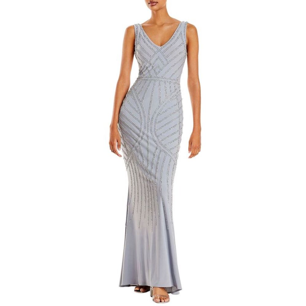 Aqua Womens Embellished Column Gown 12 Silver - NWT $298